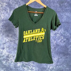Vtg Oakland A's Women's V-Neck T-shirt Sz M